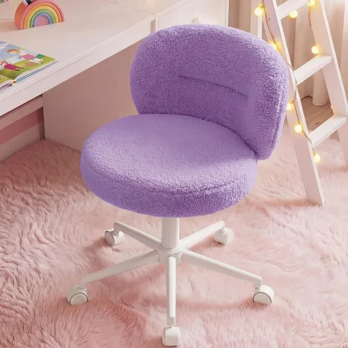 Miniatura 11 de Homkdom Silla de escritorio redonda pequeña, silla de tocador sin brazos con ruedas, altura ajustable y giratoria de 360°, bonita silla de Negro