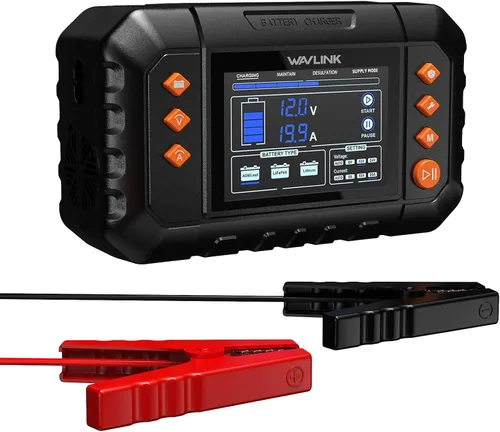 WAVLINK Cargador de batería inteligente de 280 W, máx. Cargador de goteo de 20 A con pantalla LCD, para baterías de plomo-ácido/litio/lifepo4 de