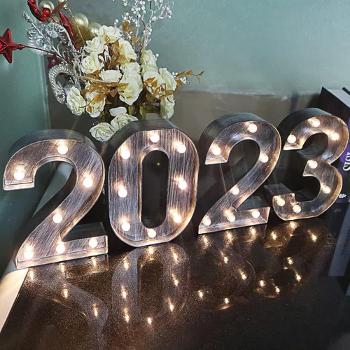 Miniatura 3 de Glintee Número de luces LED de color gris plateado cepillado para luz nocturna, boda, fiesta de cumpleaños, lámpara de Navidad alimentada por