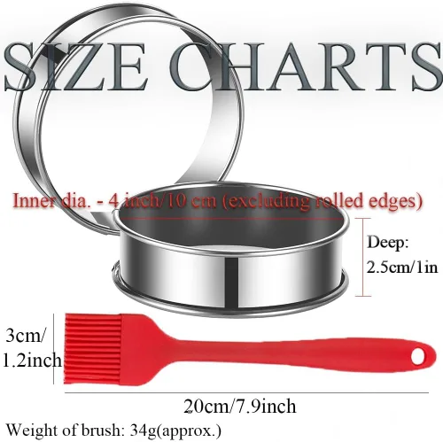 Miniatura 2 de DATANYA Paquete de 8 anillos para muffins ingleses de 4 pulgadas, anillos de tarta dobles de acero inoxidable, moldes de anillo de pastelería