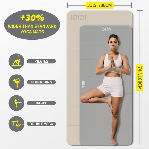 Miniatura 2 de Tapete plegable extra grande de yoga y fitness de 0.315 pulgadas (74 x 31.5 x 0.32 pulgadas), tapete de pilates ligero y antideslizante de doble