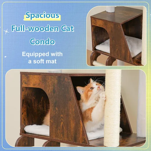 Miniatura 7 de Hey-brother Árbol de madera para gatos, torre de muebles para gatos de 69.7 pulgadas con plataformas grandes, hamacas, condominio espacioso, postes