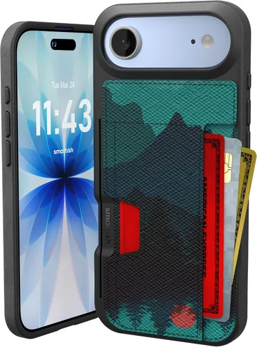 Miniatura 64 de Smartish Funda tipo cartera para iPhone 13 Pro – Wallet Slayer Vol. 2 [delgada + protectora] tarjetero con función atril - Azul sobre verde Blues