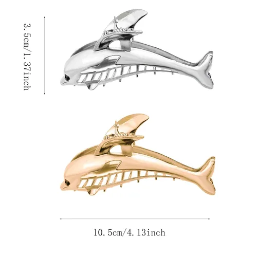 Miniatura 2 de 2 pinzas de metal para el pelo de delfín para mujer, pinzas antideslizantes de sujeción fuerte, elegantes pasadores de mandíbula para cabello grueso