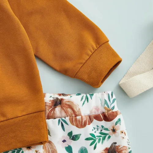 Miniatura 6 de Madjtlqy Conjunto de ropa de Halloween para bebé niña con estampado de calabaza con estampado de calabaza, camiseta de manga larga + pantalones