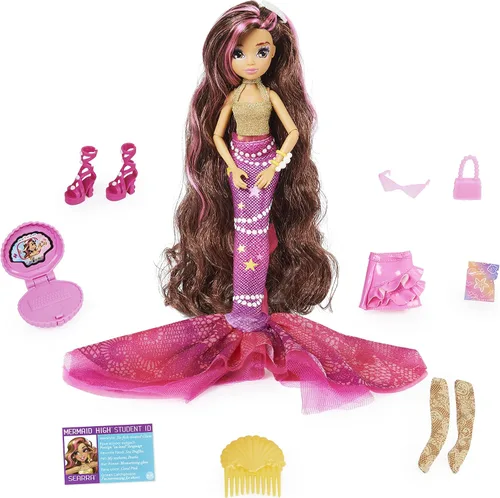 MERMAID HIGH, Searra - Muñeca de sirena de lujo y accesorios con cola extraíble, ropa de muñeca y accesorios de moda, juguetes para niños para niñas