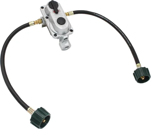 Flame King KT15ACR-2 Regulador de gas propano LP de cambio automático de 2 etapas con dos coletas de 15 pulgadas para vehículos recreativos,