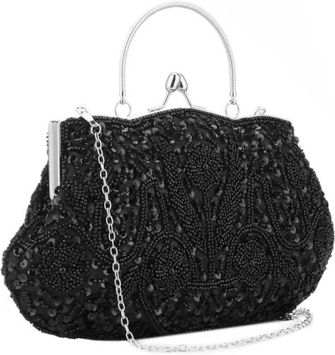 Miniatura 2 de Bolso de noche de diseñador floral con cuentas de lentejuelas diseño vintage besos cerradura satén embrague bolso bolso de mano de boda fiesta