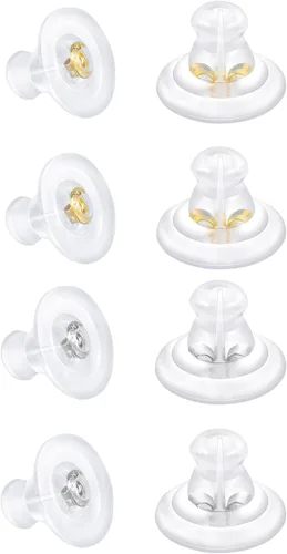 Miniatura 10 de Parte trasera de aretes, de silicona de oro de 18 quilates para tachuelas/orejas caídas, bloqueo seguro para aretes pesados, no irrita