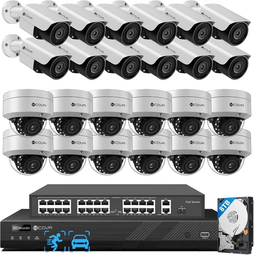Miniatura 9 de Sistema de seguridad con 16 cámaras PoE 4COVR para empresas, detección de humanos y vehículos AI, 8 cámaras IP domo IK10 a prueba de vandalismo y 8