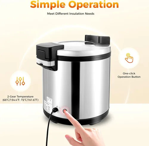 Miniatura 5 de Calentador de arroz eléctrico, calentador de arroz comercial de acero inoxidable resistente, con ajustes de temperatura, olla de arroz, calentador