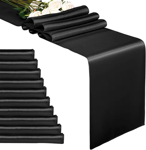 Miniatura 10 de Paquete de 10 caminos de mesa de satén azul marino de 12 x 108 pulgadas de largo para bodas, decoraciones para fiestas de cumpleaños, banquetes
