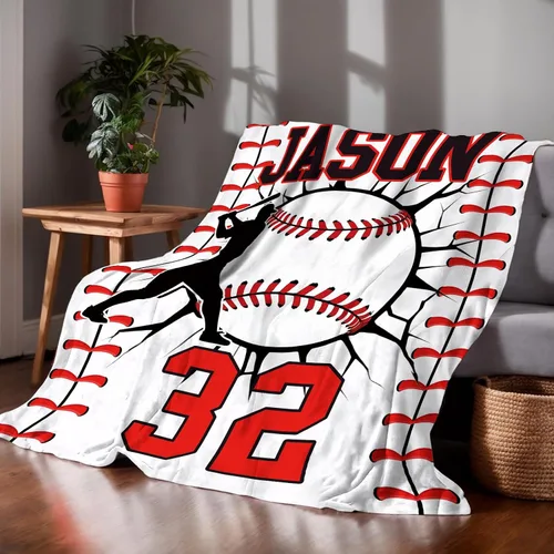 Miniatura 2 de Mantas de béisbol personalizadas con números de nombre, mantas de franela personalizadas para juegos de equipo de béisbol, regalos para niños
