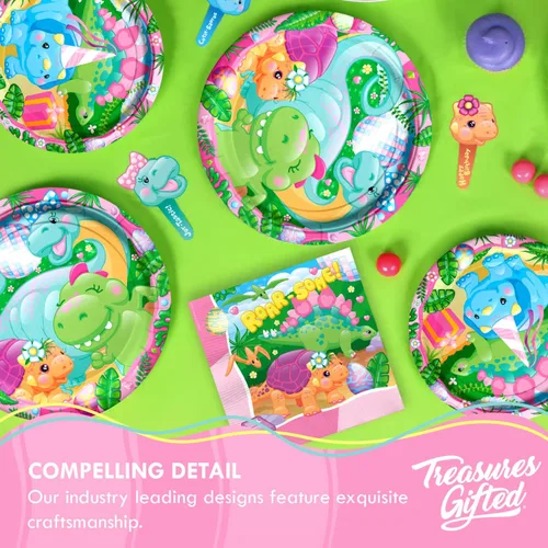 Miniatura 5 de Treasures Gifted Globo de dinosaurio para niña, paquete de 12, globos de látex de dinosaurio de 12 pulgadas, decoraciones de dinosaurio para niñas