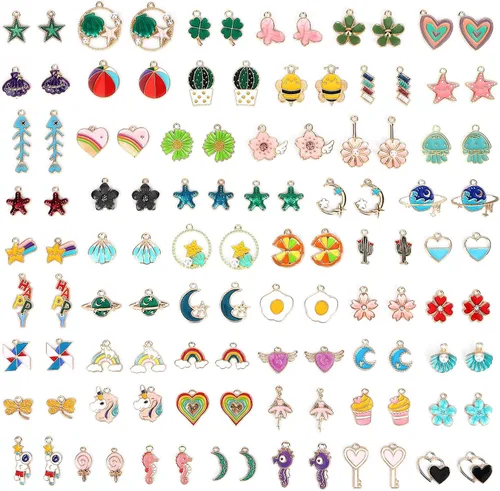 Miniatura 11 de SANNIX 110 dijes de Pascua, dijes de Pascua para hacer joyas, surtido de huevo, pollo, conejo, conejo a granel, esmalte dorado, colgantes