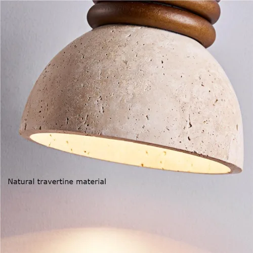 Miniatura 6 de Natural Yellow Travertine Chandeliers Industrial Wood Accents Hanging Lamp Mid Century Bedside Height Adjustable Pendant Lights for Kitchen Island