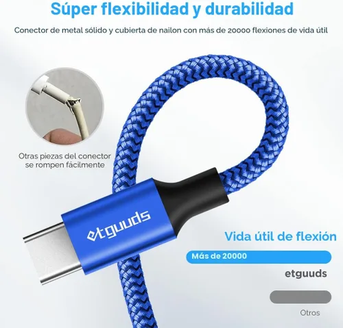 Miniatura 6 de Etguuds Cable USB a USB C de 3 pies, paquete de 2 unidades, cable de carga rápida de USB A a tipo C para Samsung Galaxy A17 A16 A15 A26 A36 A56, S25