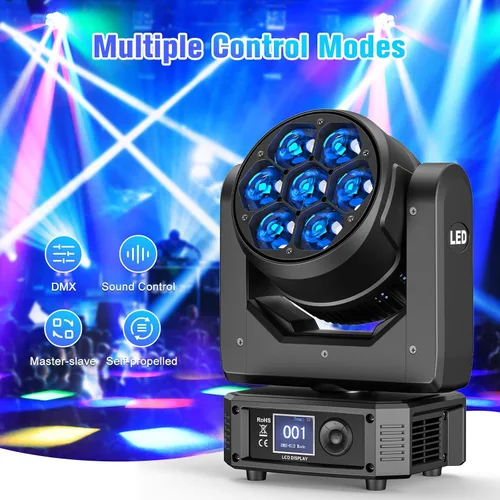 Miniatura 4 de HOLDLAMP Luces de DJ de cabeza móvil, mini 7 x 25 W, haz RGBW y luces de escenario de lavado, efecto LED 4 en 1, luz de enfoque de ojo de abeja