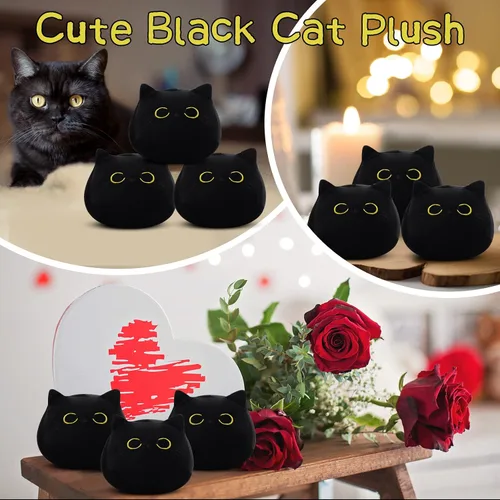 Miniatura 3 de Peluche de Gato Negro, 3 Piezas de Lindo Mini Gato Negro de Peluche para Decoración del Hogar, Suave Peluche de Gato para Cumpleaños para Niños