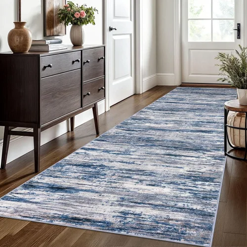 Miniatura 110 de SIILOOM 2 x 3 Alfombra moderna y abstracta para entrada, alfombra neutra azul marino gris multicolor súper suave de área pequeña, alfombras lavables