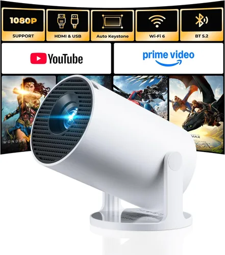 [Aplicaciones integradas] ClokoWe Mini proyector con WiFi y Bluetooth, proyector portátil inteligente de 1080P actualizado 2026 con rotación de
