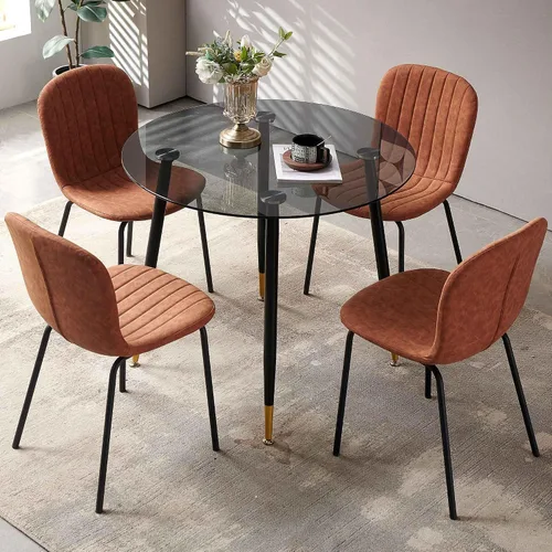 Miniatura 4 de Juego de 4 sillas de comedor, modernas sillas de comedor de piel sintética de mediados de siglo con patas de metal negro, cómoda silla de cocina