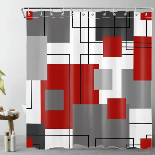 Miniatura 18 de LB Cortina de ducha geométrica a rayas grises y blancas, cortinas de ducha abstractas de mediados de siglo verde salvia para baño, 72 x 72 pulgadas