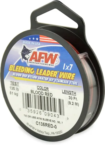 Miniatura 17 de Alambre de pesca americano líder sangrante rojo sangre nylon recubierto 1x7 alambre líder de acero inoxidable