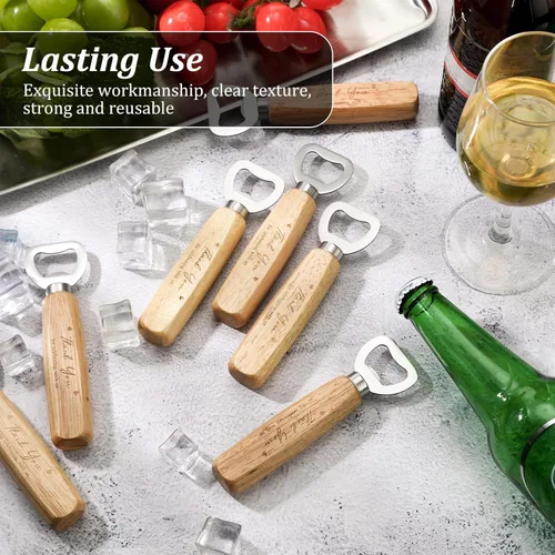 Miniatura 6 de Mifoci Abrebotellas de madera para boda, 20 unidades, abridor de botellas de vino de madera de acero inoxidable a granel, regalos grabados