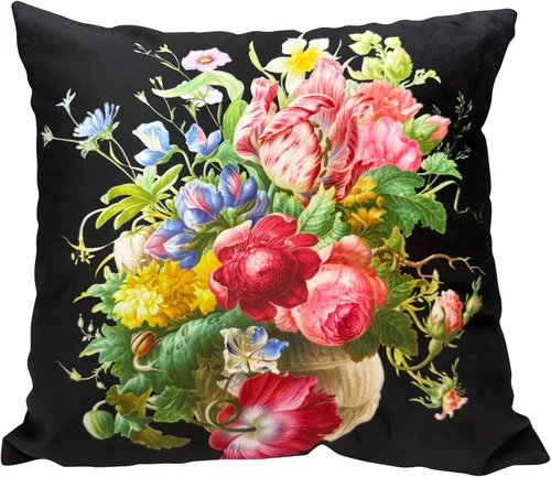 Miniatura 53 de Funda de cojín floral ligera de lujo, 18 x 18 pulgadas, pintura al óleo retro victoriana de doble cara, fondo negro, flor vibrante, funda de cojín