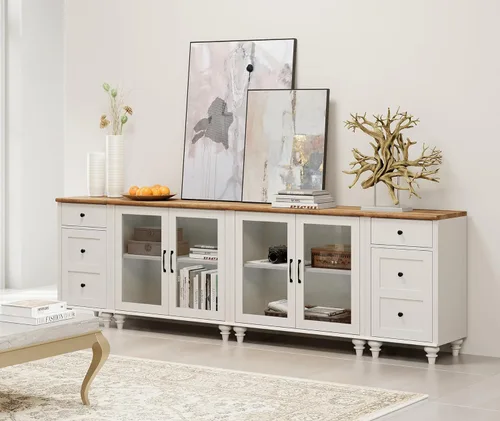 Miniatura 3 de WAMPAT Soporte de TV grande para TV de 100 pulgadas, mesa consola de TV vintage para TV de 85, 90 y 95 pulgadas, centro de entretenimiento con Blanco