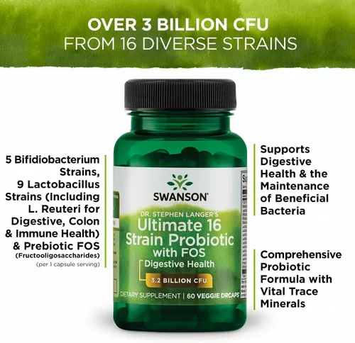 Miniatura 5 de Swanson Dr. Stephen Langer's Probiótico de 16 cepas con FOS prebiótico para adultos conscientes de la salud intestinal con 3.2 mil millones de UFC