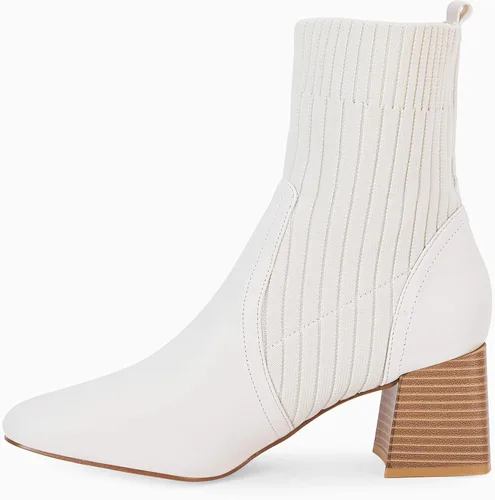 Miniatura 3 de Botas Chelsea para mujer con punta cuadrada, tacón grueso apilado, sin cordones, con tacón de bloque elástico, botas de vestir