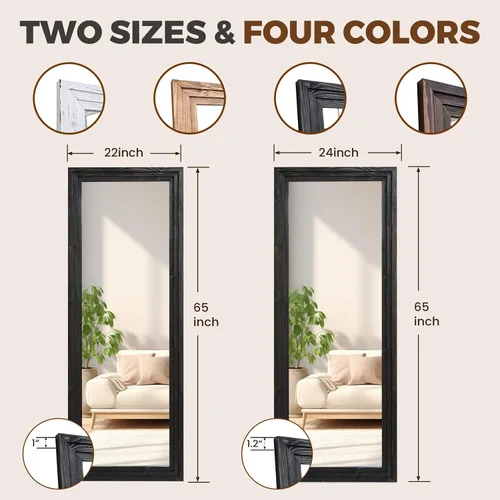 Miniatura 6 de Espejo de longitud completa de 65 x 22 pulgadas con marco de madera maciza para piso con soporte para colgar, poner de pie o apoyar contra la pared