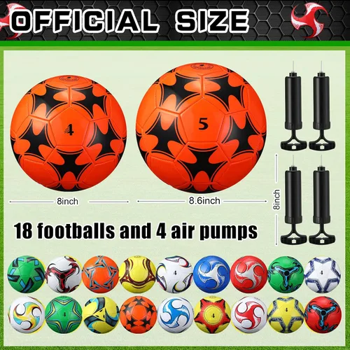Miniatura 2 de Lunmon 18 pelotas de fútbol con 4 bombas, pelotas de fútbol deportivas, tamaño oficial, fútbol para interiores y exteriores, para niños