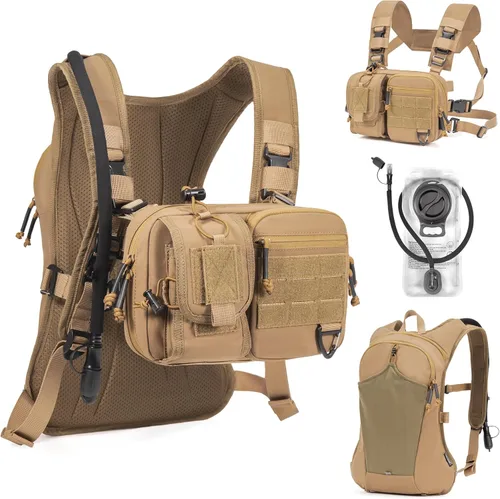 Miniatura 10 de Mochila convertible 2 en 1 para el pecho y mochila de hidratación con vejiga de 2.5 litros, chaleco de hidratación para mujeres y hombres, Negro