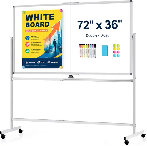 Miniatura 10 de Pizarra Blanca Rodante Grande de 48" X 36", Rotación de 360° Pizarra Blanca Magnética con Soporte, Caballete de Pizarra Blanca de Doble Cara sobre