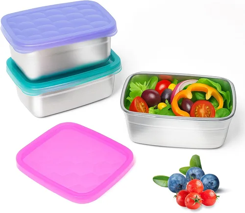 Miniatura 15 de Tanjiae Recipientes Pequeños (1 TAZA) de Acero Inoxidable para Bocadillos para Niños Recipientes de Comida Fáciles de Abrir a Prueba de Fugas