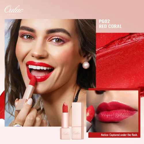 Miniatura 3 de Oulac Lápiz Labial Hidratante Rojo Coral - Bálsamo Labial con Tinte Infundido con Aceite de Rosa de Damasco que Alivia los Labios, Maquillaje