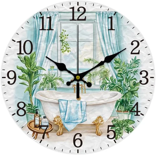 CHGCRAFT Reloj de pared con escena de baño, reloj sin tictac, 12 pulgadas, redondo, decorativo, reloj de pared impreso para decoración de oficina en