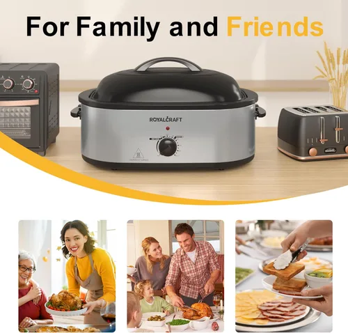 Miniatura 6 de Horno tostador Royalcraft con tapa autobásica, asador eléctrico de 18 cuartos con bandeja y parrilla extraíbles, horno tostador de pavo con función