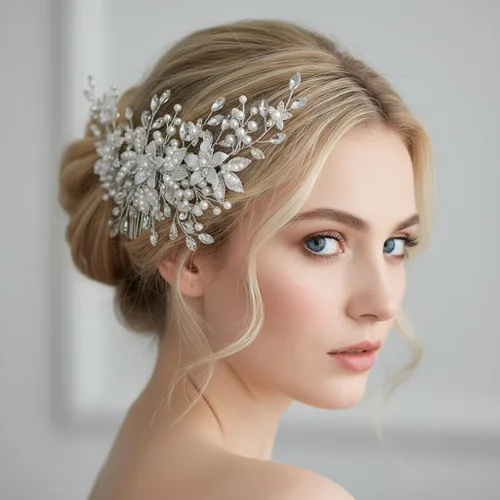 Miniatura 2 de Peine de pelo de novia de cristal, flor de perla, accesorios para el cabello para mujeres y niñas
