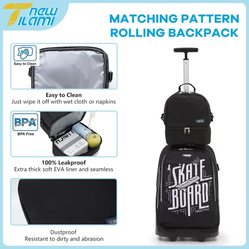 Miniatura 57 de NEW TILAMI Mochila con ruedas de 19 pulgadas con bolsa de almuerzo para niñas y niños, mochila para laptop con ruedas, bolsa de mano duradera