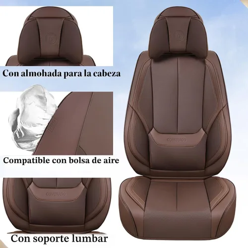 Miniatura 5 de Coverado Fundas de asiento delantero y trasero, 5 piezas, protectores de asiento impermeables de piel de napa para automóvil, juego completo