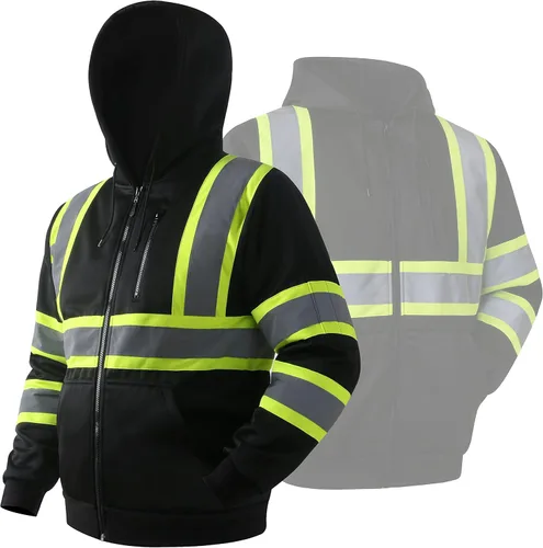 Miniatura 7 de JKSafety Sudadera de seguridad de alta visibilidad para hombres y mujeres, sudadera con capucha y cremallera de alta visibilidad con tiras