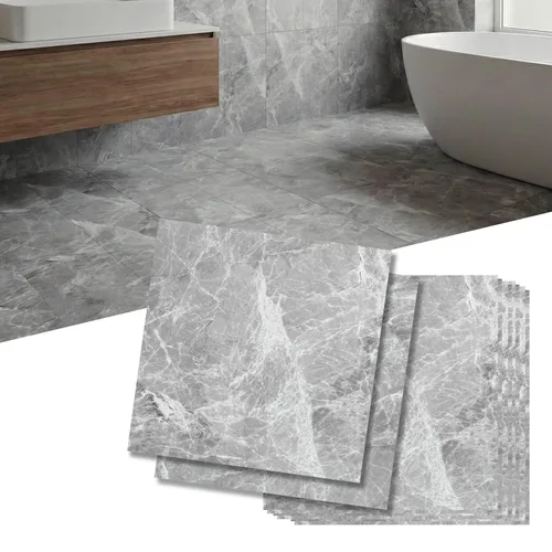 Miniatura 11 de Azulejos de suelo para despegar y pegar, suelo de vinilo impermeable de 12 pies cuadrados, azulejos gruesos de aspecto de mármol beige y marrón