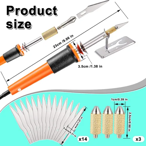 Miniatura 2 de Honoson - Herramienta de corte con cuchillo caliente eléctrico de 19 piezas, cortador de plantillas con cuchillo caliente multiusos con soporte