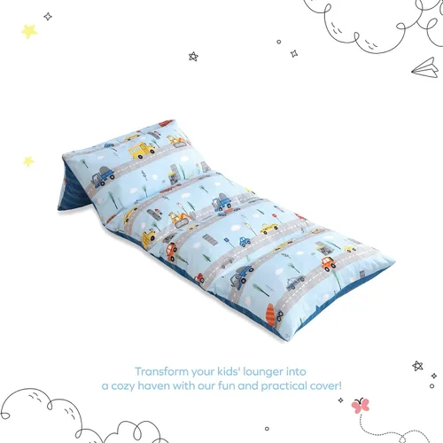 Miniatura 3 de Boston Linen Co. - Funda de almohada de suelo para niños, funda de cama Roadster Roar tumbona para niños y tumbona de almohada para lectura, tiempo