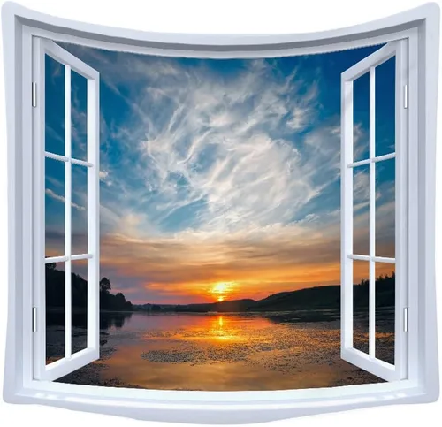 Miniatura 8 de WANLIAN Tapiz de pared de paisajes, tapiz de bosque natural, tapiz de montaña, para decoración de interiores y exteriores, tamaño grande, 59