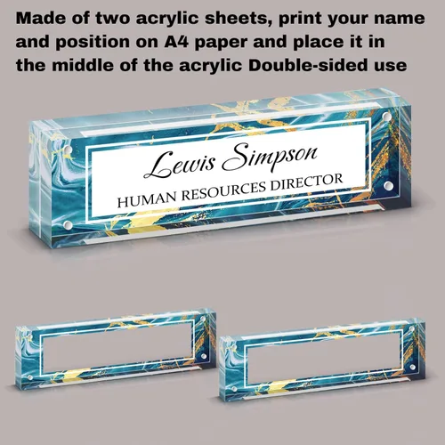 Miniatura 3 de Placa de Nombre para Escritorio, Placa de Nombre con Patrón de Doble Cara para Escritorio, Decoración de Escritorio de Oficina Personalizada